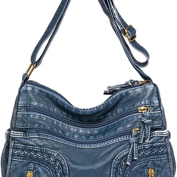 Leather Denim Purses for Women Jean Purse Denim Crossbody Shoulder Bag Tote Hand - Picture 1 of 6